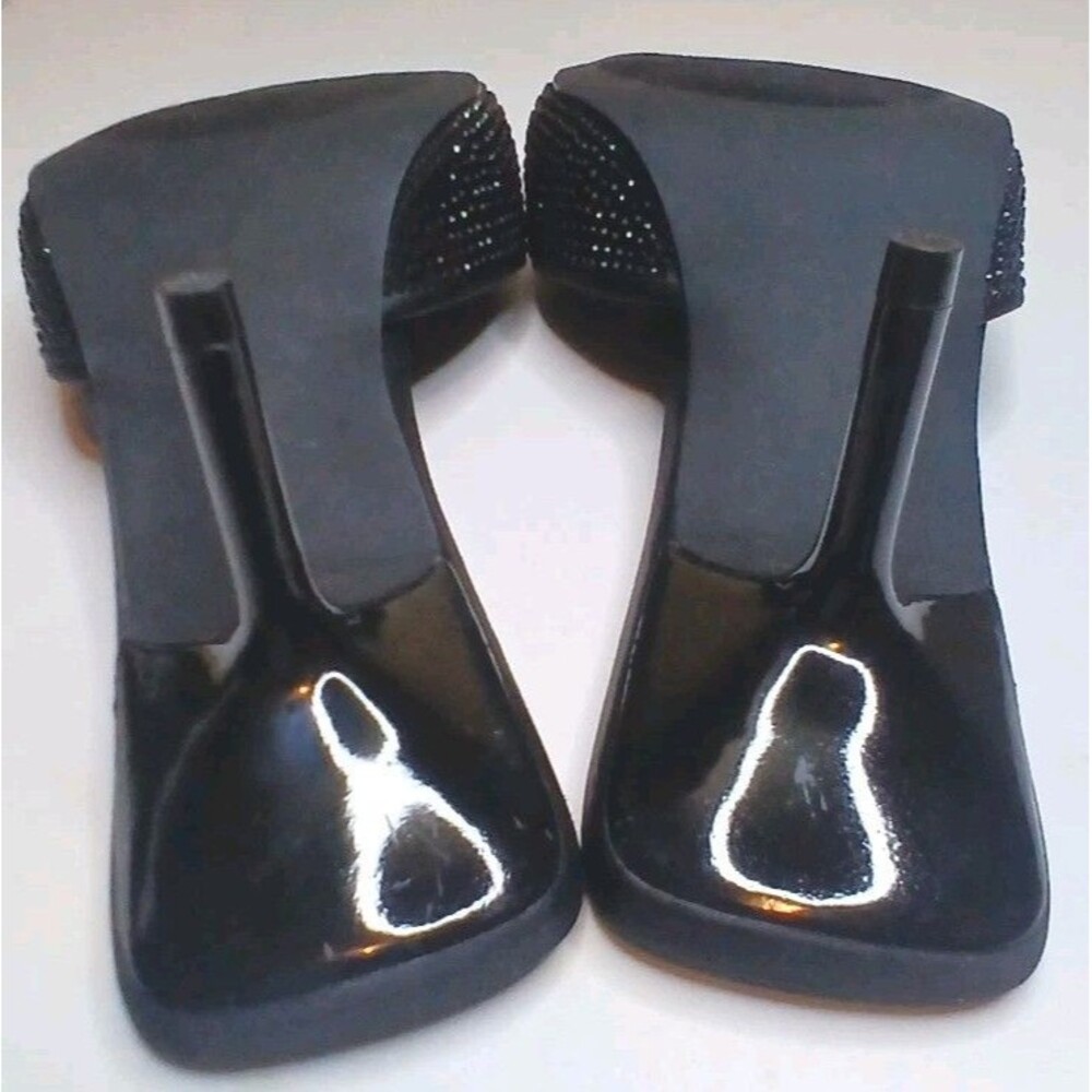 AQUA Women's Sz 7.5 Embellished Stiletto Mules Onyx Black Slip-on Sparkle NIB - Picture 12 of 16